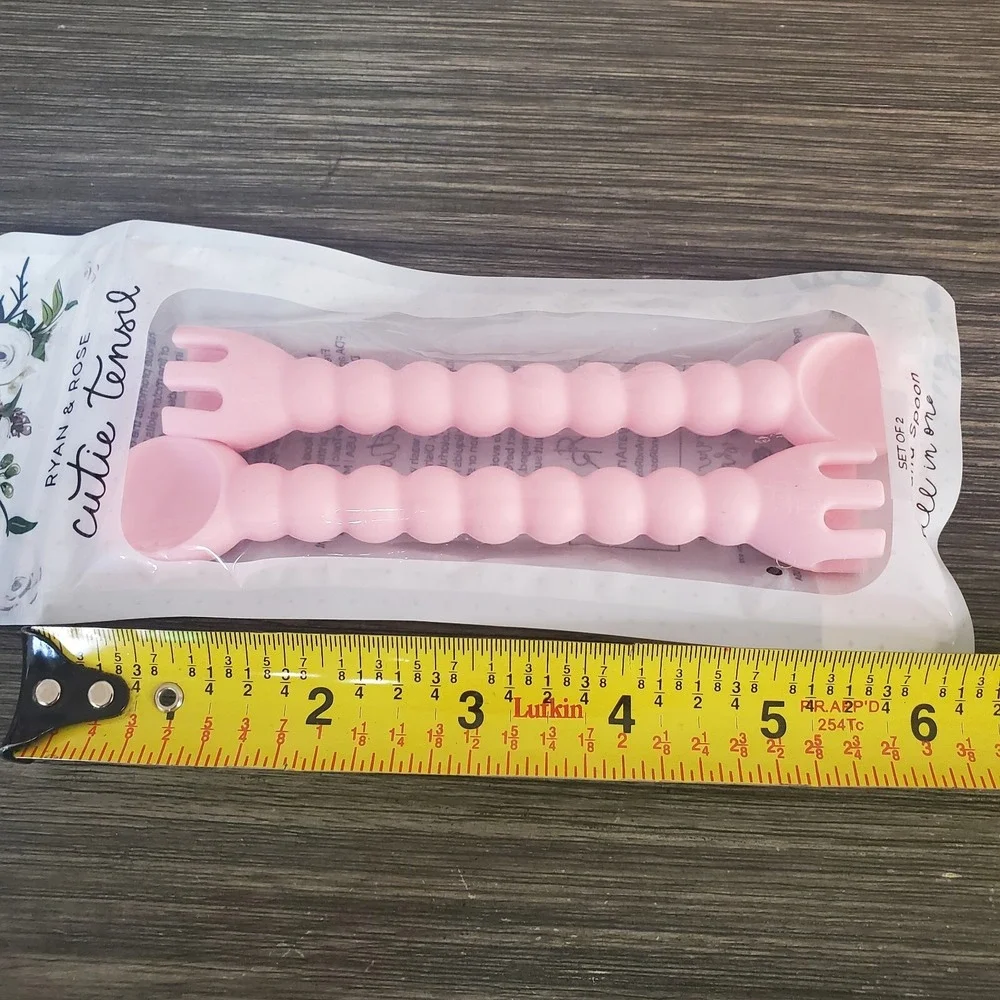 Ryan & Rose Cutie Utensils Baby Spoon and Fork Combo [2 Pack] Pink Silicone